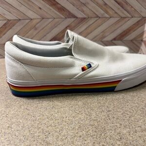 Mens size 12 white Vans Rainbow accents Pride. Slip on